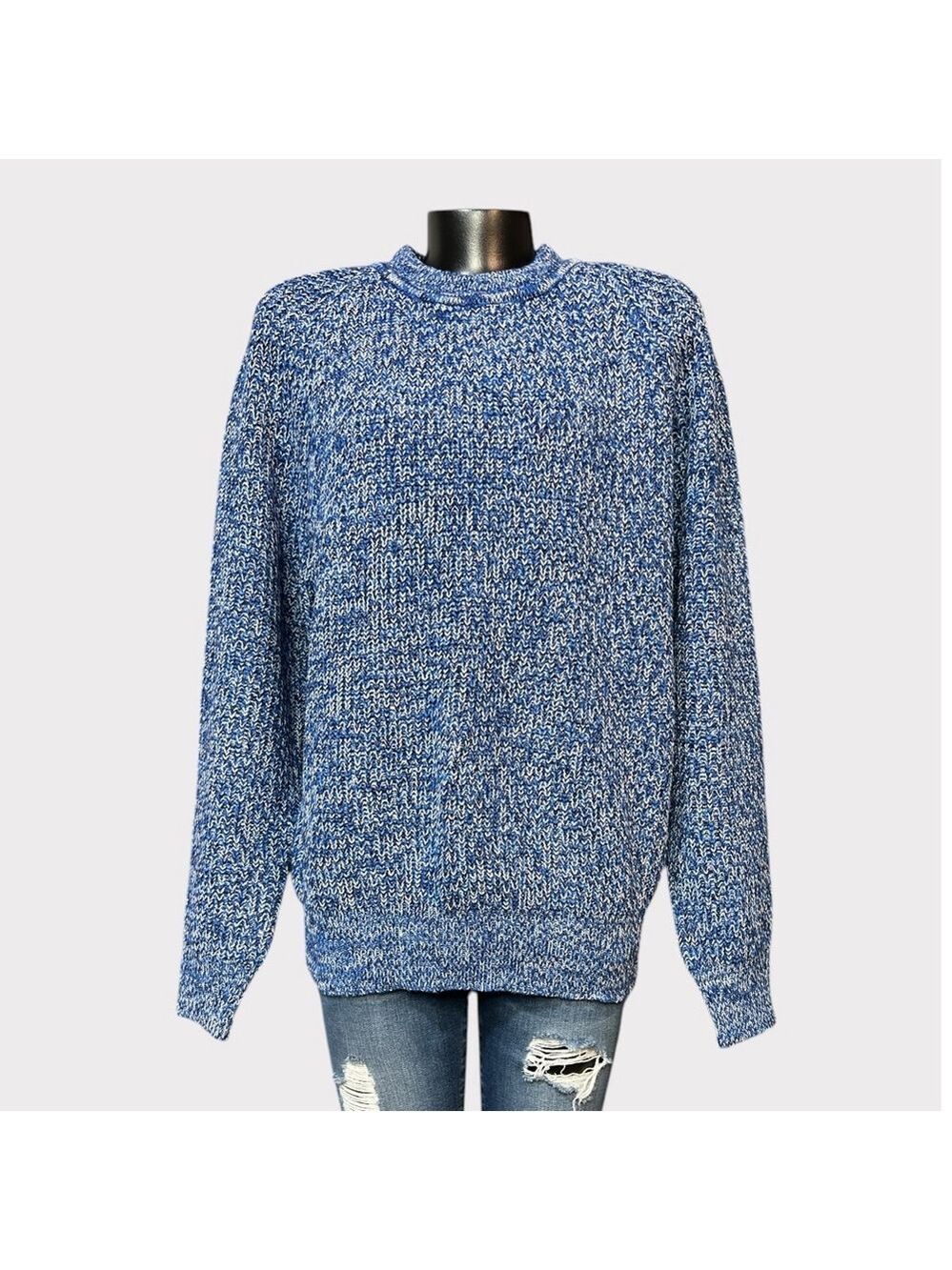 Vintage 80s NEWUnisex Knit Sweater Mens Small Womens Medium Blue White Warm Cozy